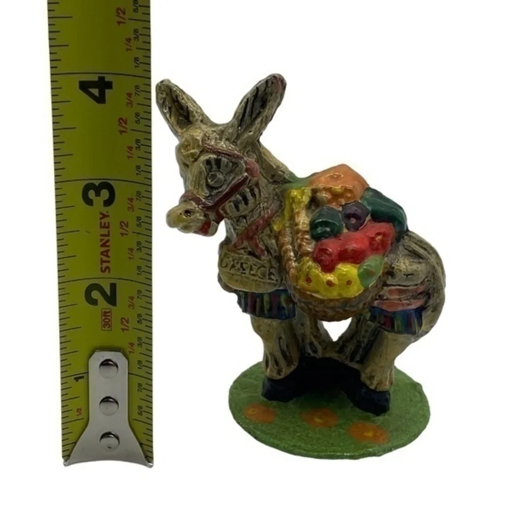 Vintage Greek Donkey Carrying Fruit Ceramic Figurine
